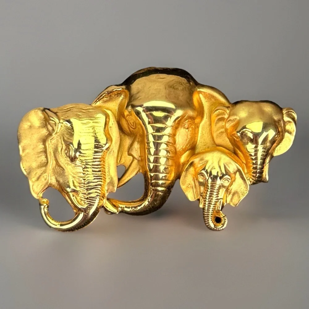 Vintage Goldtone Elephant Family Brooch Pin